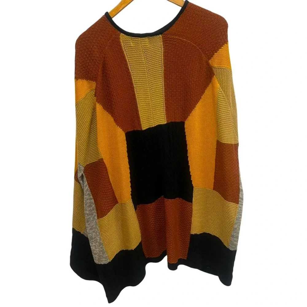 Hinge Patchwork Sweater Cape Poncho with Armholes one size
